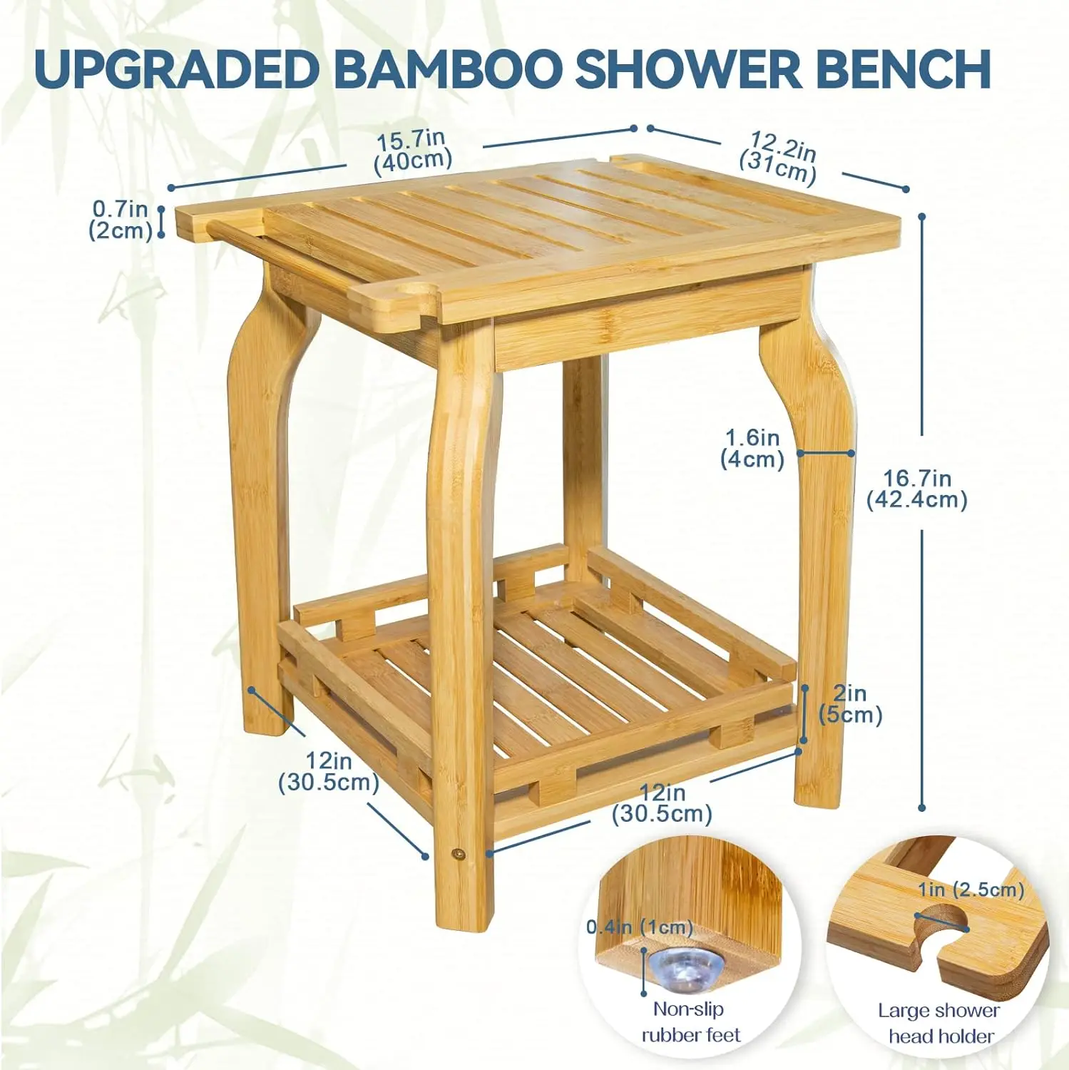 product custom waterproof bamboo shower bench shower foot stool corner shower stool with storage shelf bathroom accessories-3