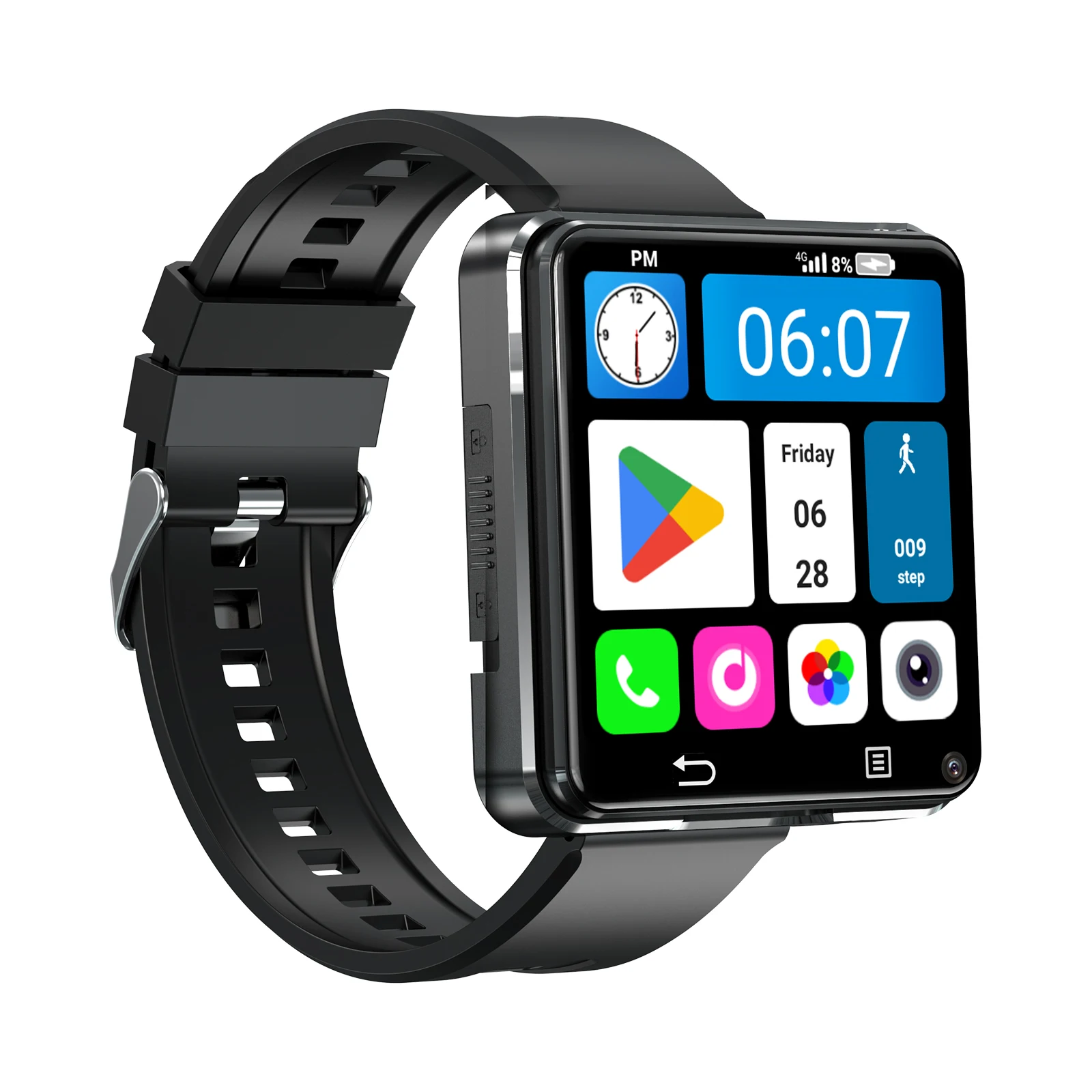 2024 PGD Smart Watch 4G Sim Card Android Phone 5G GPS WIFI Dual Camera Waterproof IP67 Activity Tracker Email Black Color