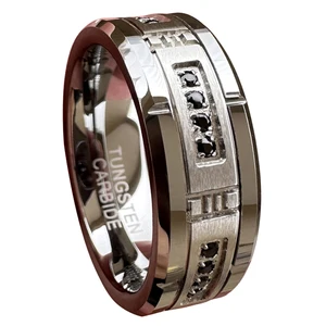 Coolstyle Jewelry 8mm Wholesale Men Women Engagement Eternity Wedding Band Black CZ Stone Inlay All Around Tungsten Carbide Ring