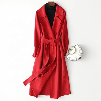 High Quality Winter Women Long Cashmere Coat with Belt Lady Coat