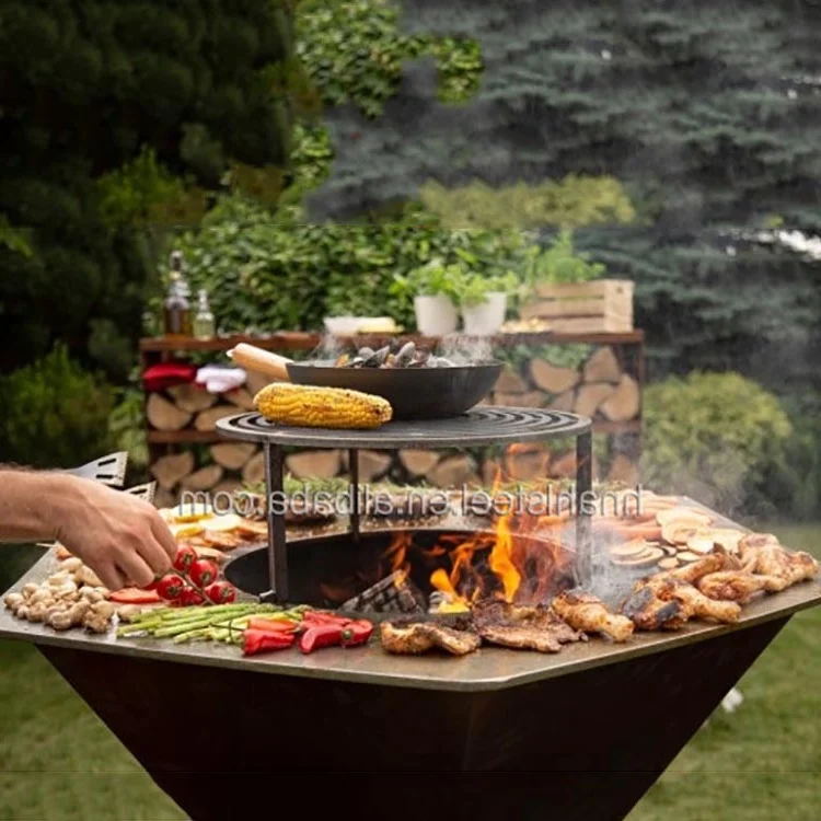モデル 裏庭用バーベキューグリル付き屋外コルテン鋼ガスファイヤーピット Buy Gas Fire Pit With Bbq Grills