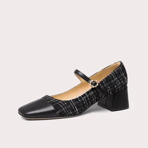 Lily Wei Women's Sandals Shoes Vintage Mary Jane Mid-Heel Square Chunky Heel for Single Strap Trendy Casual Ladies