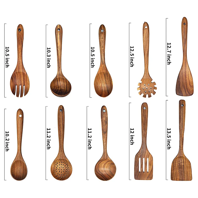 Hot Sale Durable Non Stick Kitchen Acacia Wood Cooking Tools Spoon Spatula Teak Wood Utensils