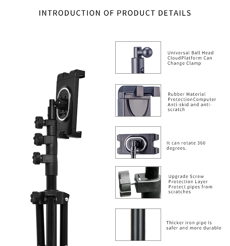 Adjustable Laptop Stand and Tablet PC Stand 4.7-12.9 Inch Metal and Plastic iPad Mobile Floor Tripod Stand