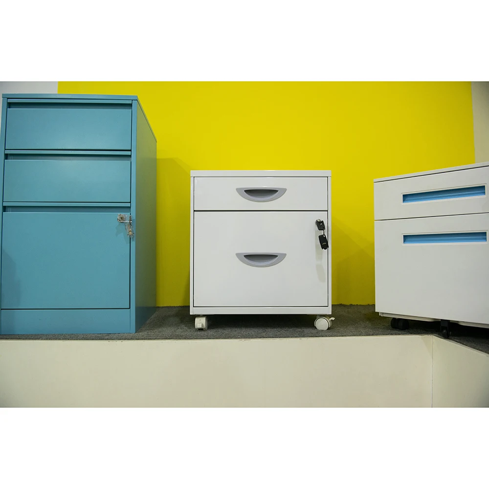 Assemble Round Edge Steel Storage Cabinets 3 Drawer Vertical Metal Mobile Pedestal Factory Wholesale