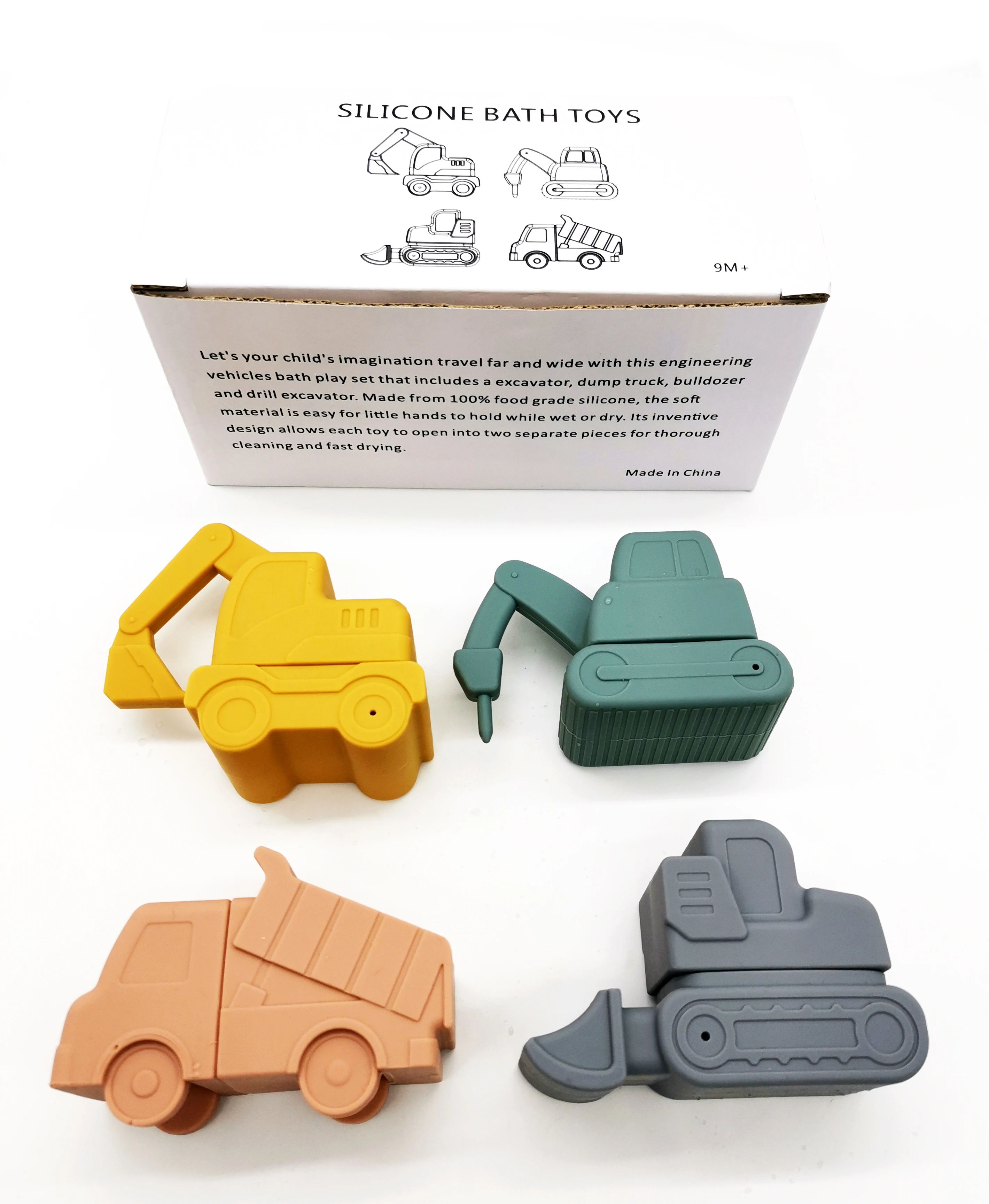 Kids Floating Water Bathtub Toy Silicone Vehicles Bath Play Toy Set For ...