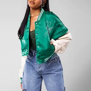 Huili Designer Winter Streetwear Crop Jacket Wholesale College Team Baseball Jackets Custom logo Women Letterman Varsity Jacket
