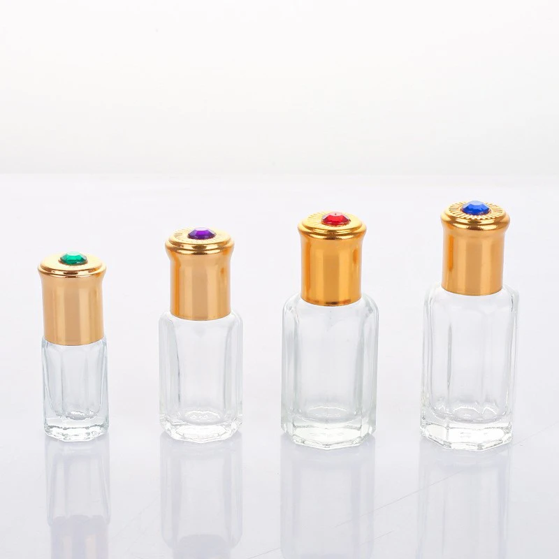 Botellas de perfume vacías de lujo con forma octogonal, de 3 ml, 6 ml, 10 ml y 12 ml, rellenables en oro, con forma de roll-on para aceites esenciales