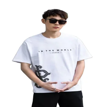 Factory direct sales green short sleeve summer men's tops clothing high quality young streetwear plus size printing men tshirt