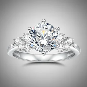 Wholesale Supplier Custom Logo Fine Jewelry Classic GRA Certified S925 Silver Platinum Plated Moissanite Ring Women Wedding