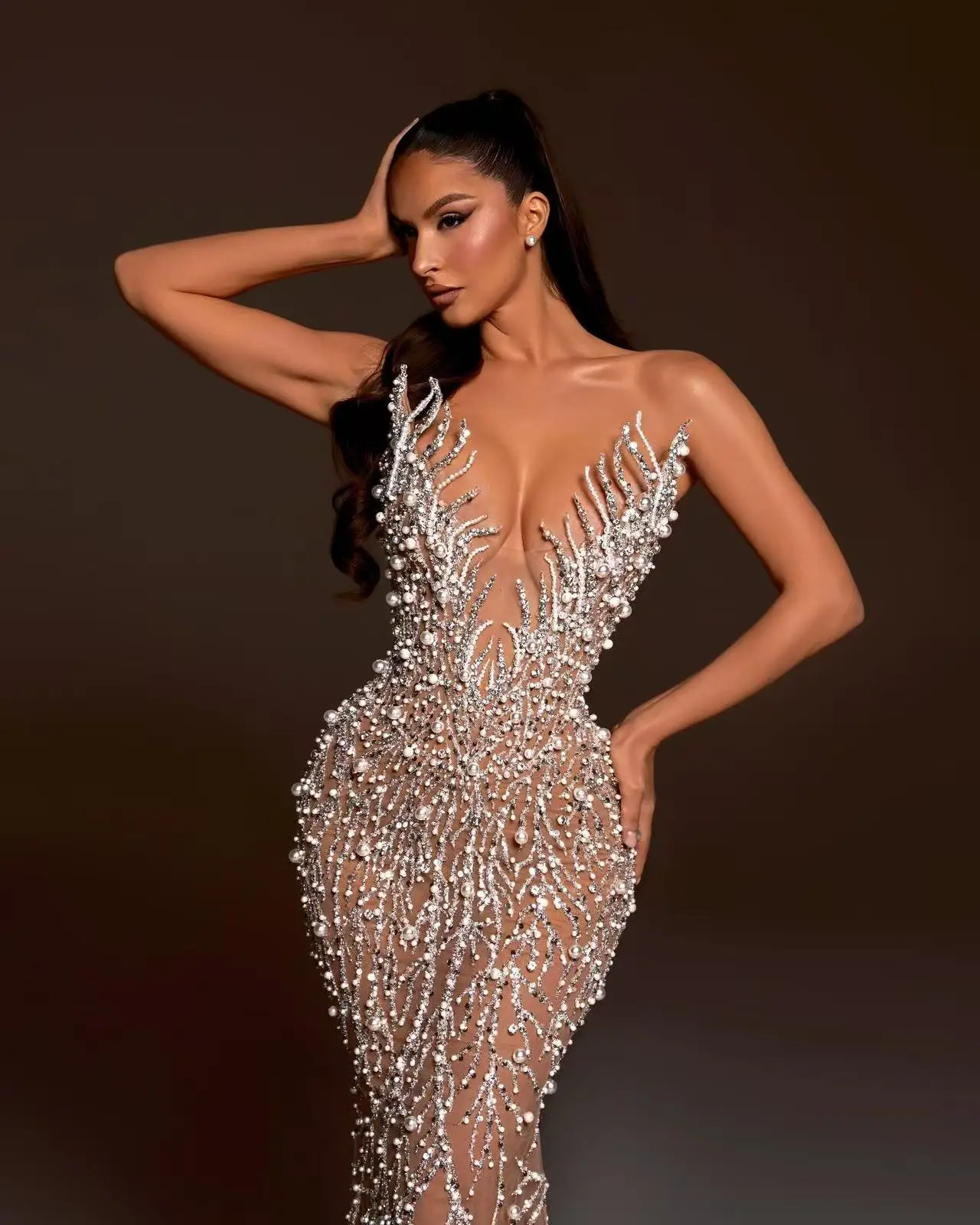 strapless open back dress Ball Gown Off Shoulder Sleeveless Beaded Crystal Sequins Ruched Tiered Pink Tulle Quinceanera Dress Birthday Party Dress Evening Formal Gown