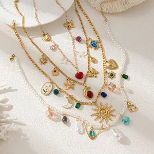 New Women's Stainless Steel Starfish Necklace Shell Dolphin Pendant Heart-Shaped Link Chain Trendy Sea Element Inspired Buddhism