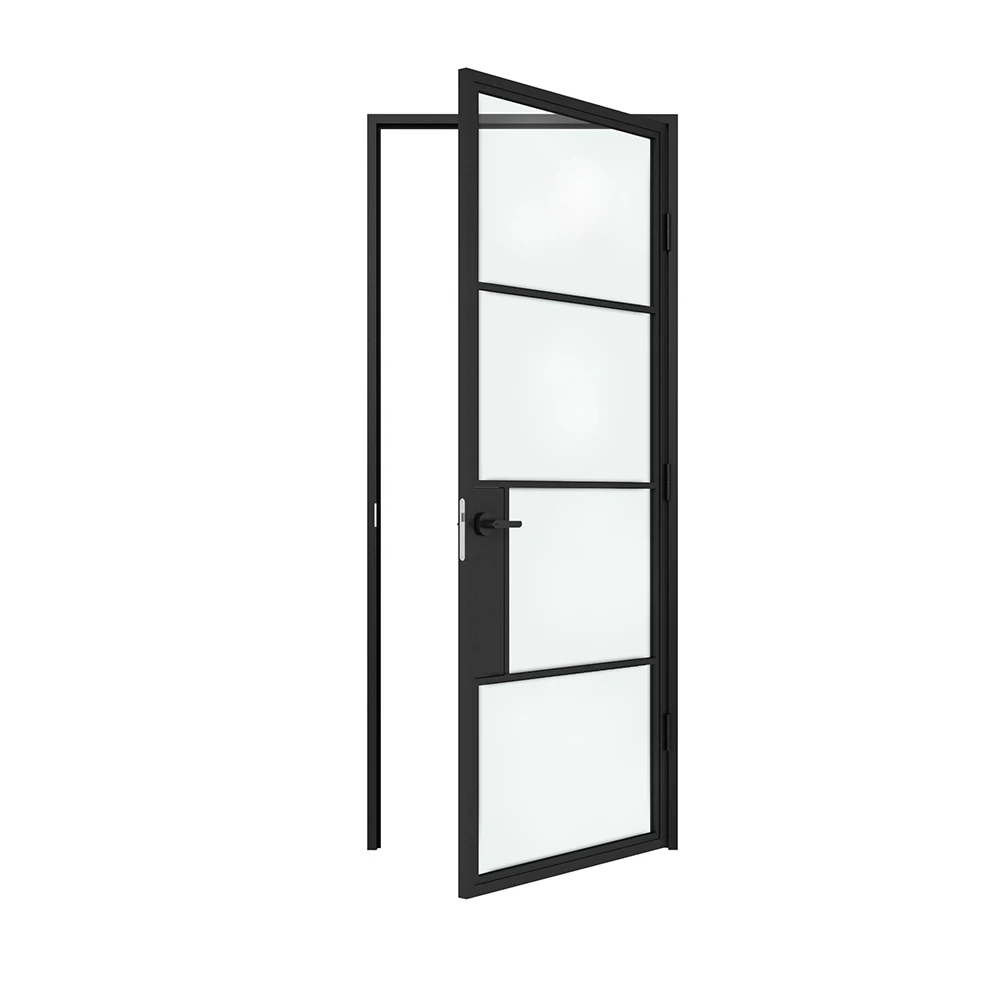 Powder Coated Matte Black Double Glazed Iron French Entry Door And
