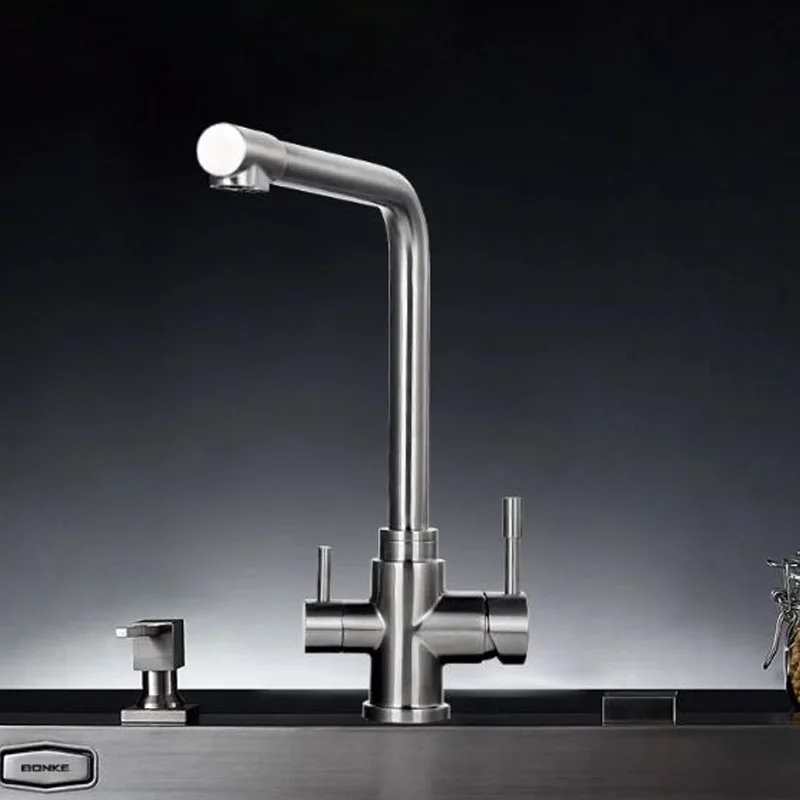 Modern Design 3-Way Stainless Steel Kitchen and Bathroom Sink Faucet Gold Faucets with Three Holes for Hotels