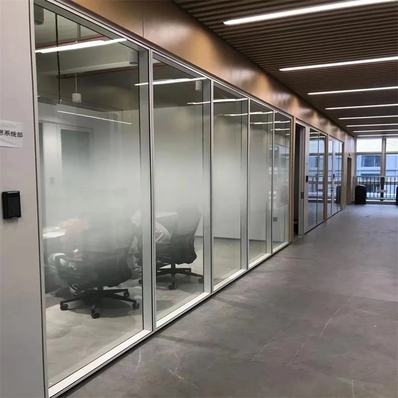 product 84mm aluminum frame steel keel panoramic side single glass partition for luxury residential lobbies-5