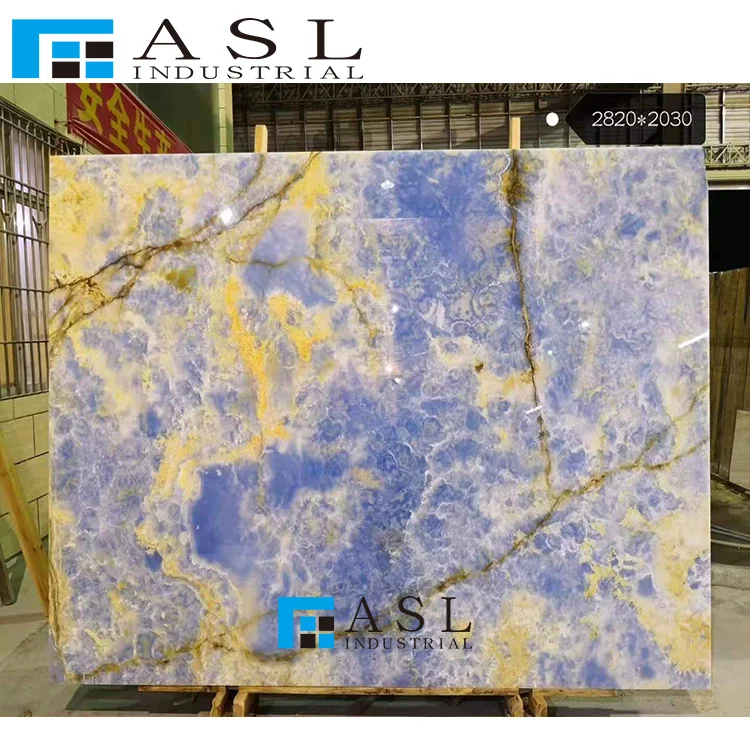 Highly polished blue onyx tiles gold royal onyx panel onice marble kwartsiet floor onyx stone blue