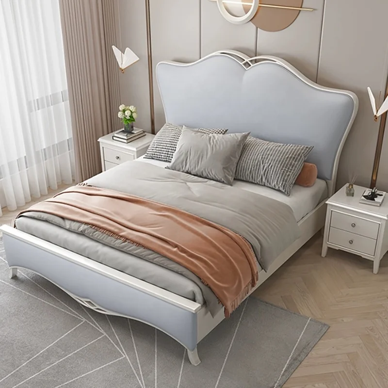 High Quality Elegant Modern Solid Wood and Leather Luxury House Adult Bedroom Furniture Set king Bed with Metal Leg