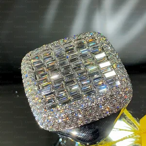 14K white gold contemporary men's diamond ring, set with 3.39ct lab-grown emerald-cut diamond, for an anniversary