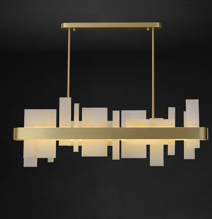 Minimalistic Nordic Style Copper Chandelier Simple Design Spanish Marble Pendant Light Rectangle Long for Decorative Lighting