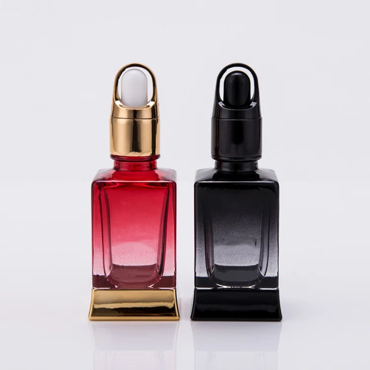 Factory Custom Black 30 ml Luxury square Glass Dropper Bottle 1 oz Cosmetic Serum Essential Oil Bottles
