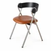 Brown Waxed-Leather Look Seat, Stainless-Steel Frame