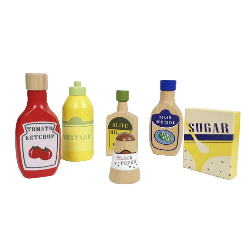 FSC Solid Wood 6pcs Play Food Accessories and Bottles  for Pretend Play Kitchen Toys Toddlers
