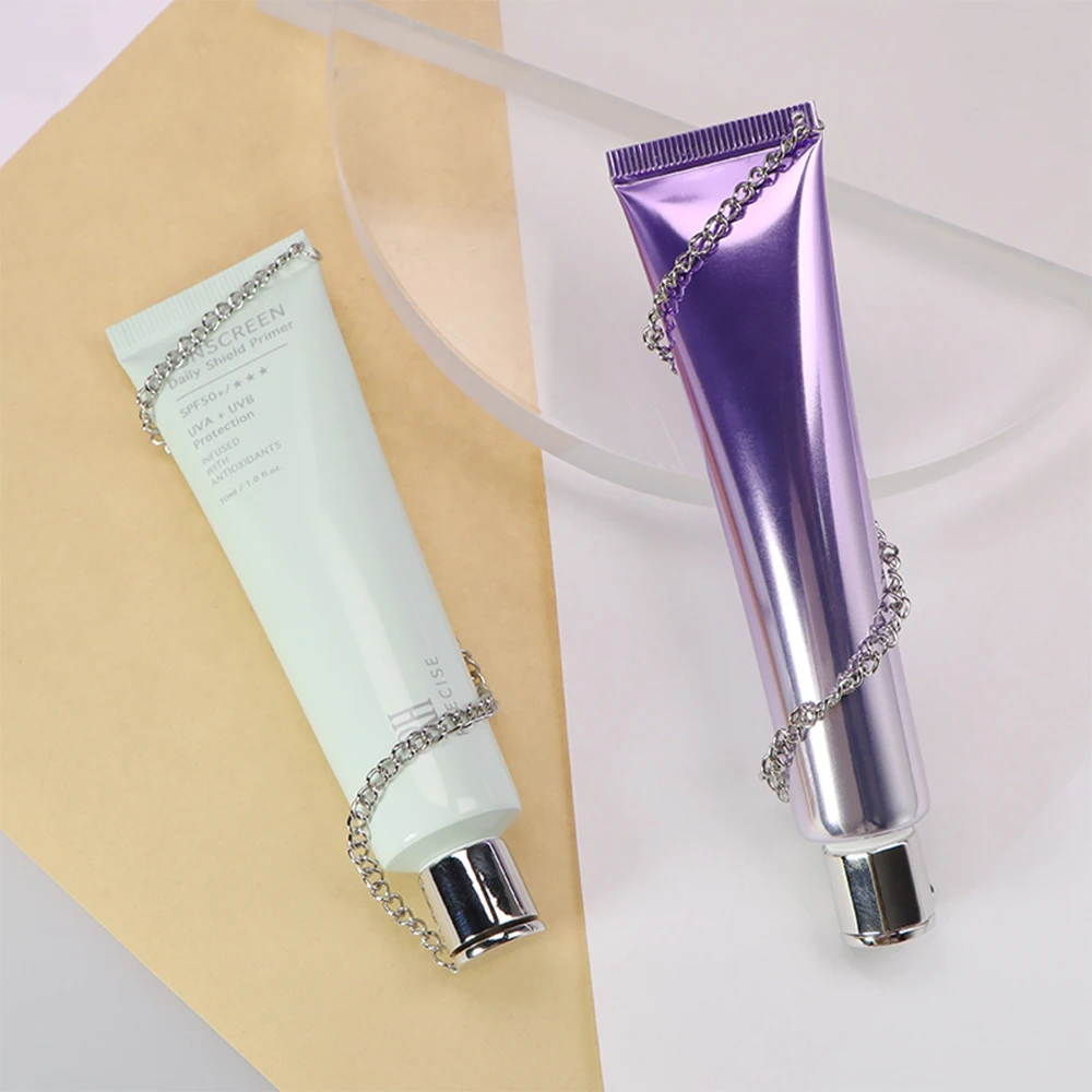 Customized Aluminum Cosmetic Packaging Tubes With Chain Hole for Hand Cream Lotion OEM ODM Plastic Tube Squeeze