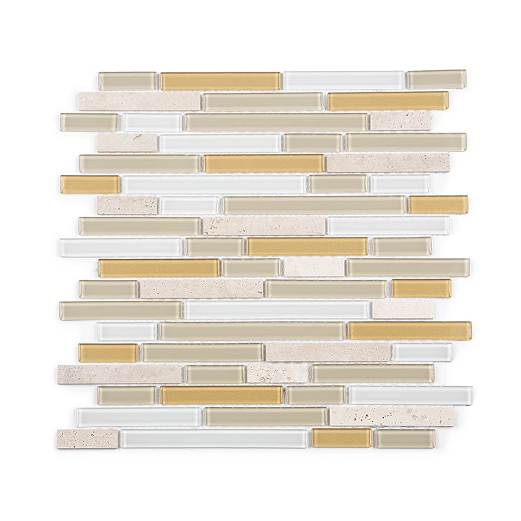 Moonight Cheap Strip White and Yellow Natural Marble Glass Mosaic