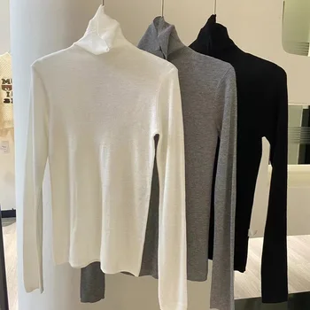 Women's High Neck Slim Fit Top Casual Winter Sweater Pairing with Base and Knitted Sweater Woven Weaving