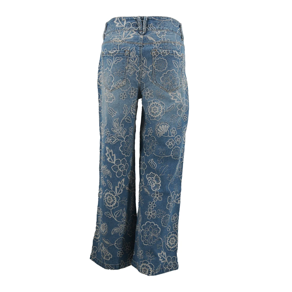 Floral Printed Women's Wide Leg Jeans Trendy High Waist Denim Pants Fashion Casual Vintage Trousers
