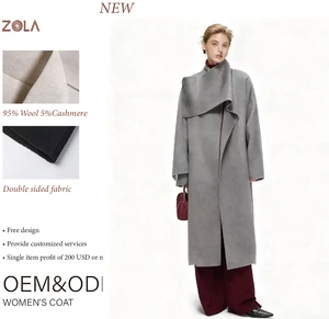 Different Colors Popular Winter Ladies' Wool Overcoat Cashmere Long Double-breasted Handmade Soft Plain Dyed Casual Coat