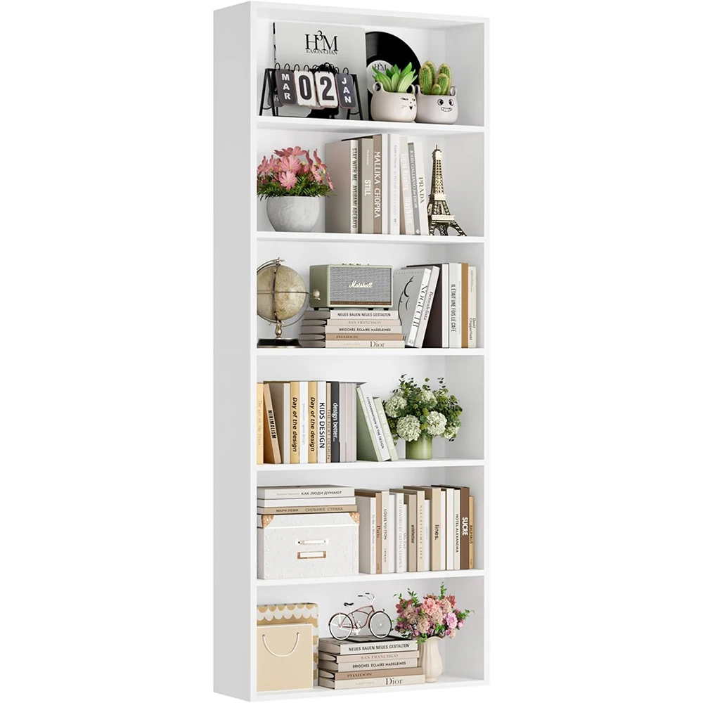product 6 tier open contemporary bookcase bookshelf freestanding display storage shelves tall for workshop living room office white-0
