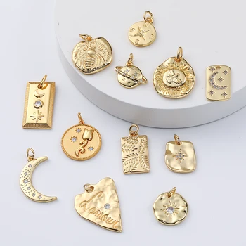 Star Moon Charms for Jewelry Making Supplies Gold Coin Charm Pendant Diy Design Charms for Earrings Necklace Bracelet Copper