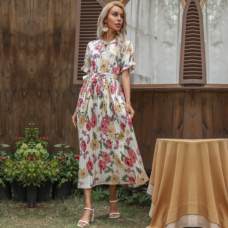Modest Floral Boho Long Dress 
