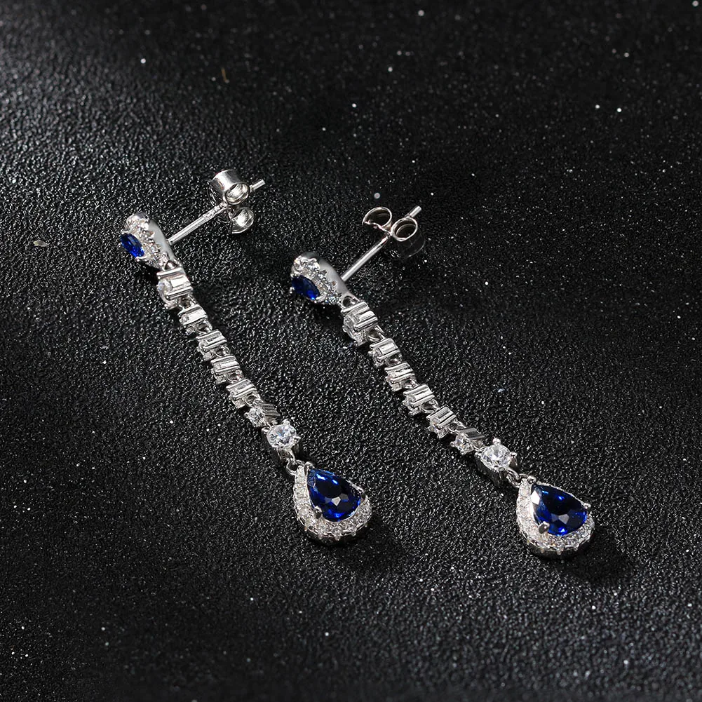 ⭐⭐925 Sterling Silver popular Water Drop Blue Crystal Zircon Earrings for Women, J852