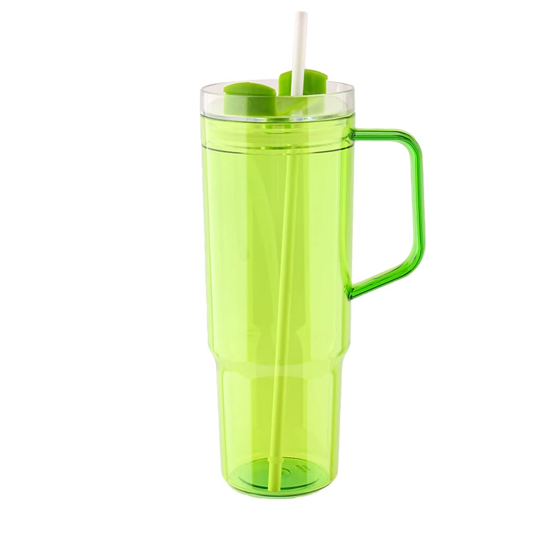 New Design Plastic Single Wall Tumbler With Straw And Handle  Big Capacity 40OZ Single Wall Coffee Mug Reusable