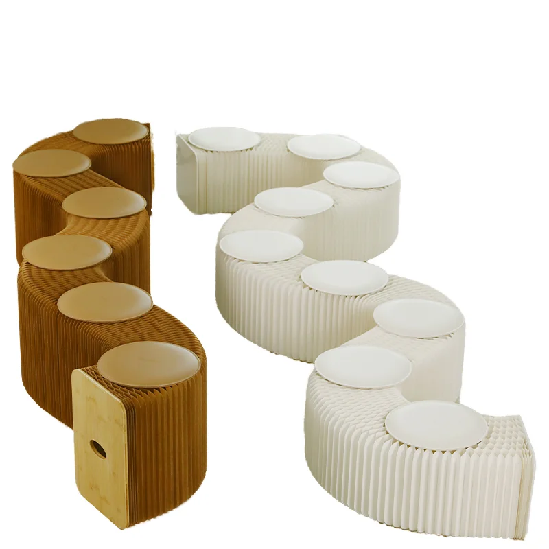 Kraft Paper Accordion-Style Foldable Dining Chair Stool Long Bench Chair with Extendable Feature Origami Sofa Furniture