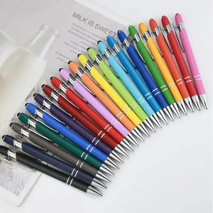 Soft Touch Good Writing Custom Logo Aluminum Ball Pen with Rubber Finished Touch Screen Pen for Phone