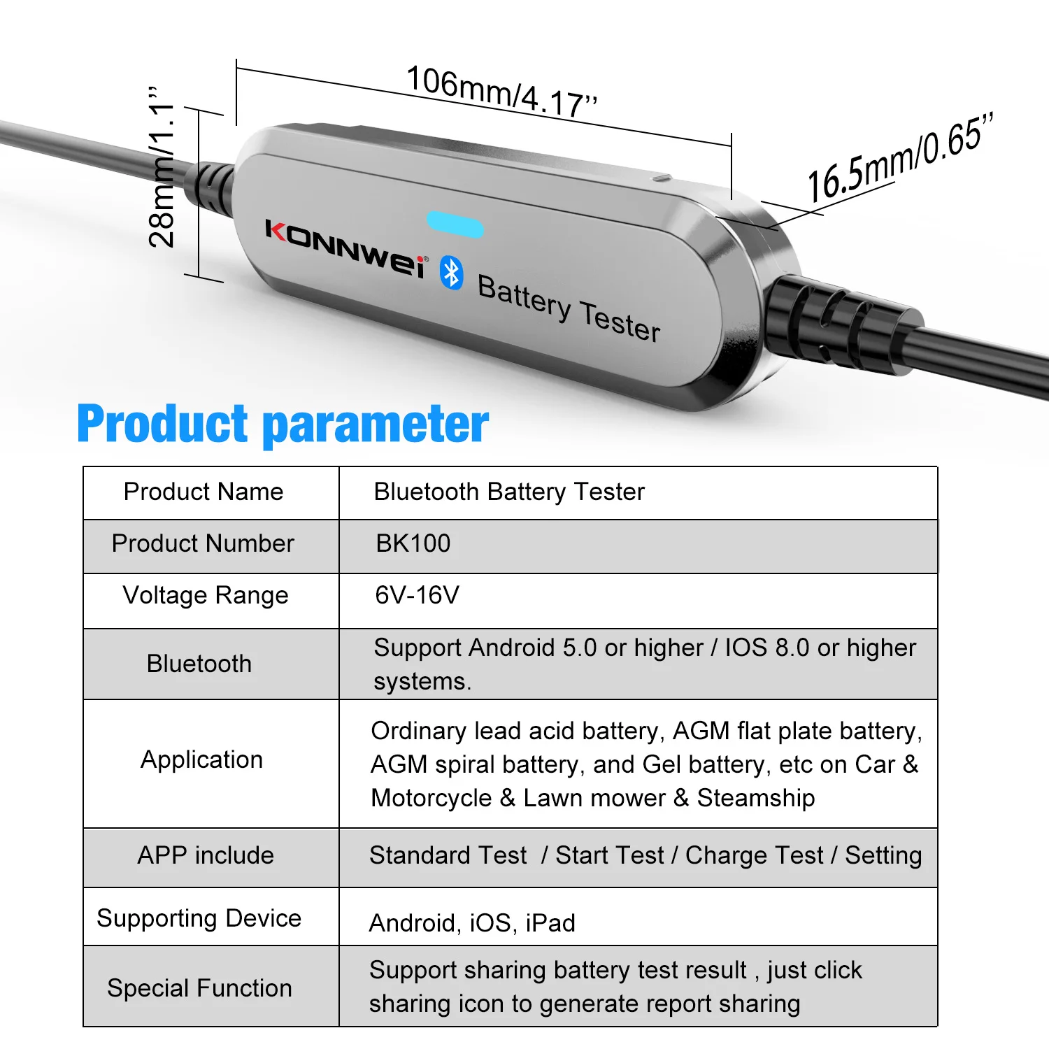 Achetez Testeur de Batterie Bluetooth Multifonction Konnwei BK200