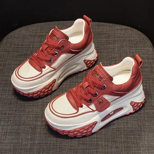 Leather Face 2026 Spring New Women's Casual Shoes with Round Toe and Thick Sole, 7CM Height Increase for Casual Sports Shoes