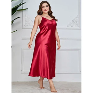JENGS Hot Selling Sleepwear Women Plus Size Dress Night Skirt Pajama Nightgown Silk Dress Women
