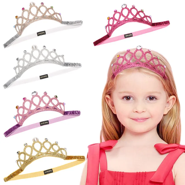New Baby Crown Headband Sweet Princess Hair Accessories Fashion Baby Sparkling Pink Colorful Diamond Children's Headband