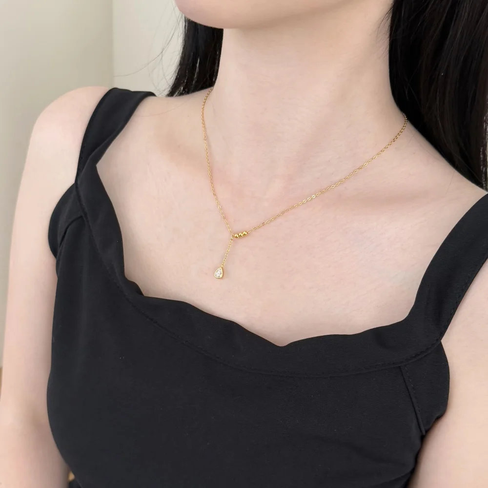 KAKODIY Women's Silver Necklace Fashion Hypoallergenic Teardrop Cubic Zirconia Aesthetic Simple Water Drop Pendant Necklace detail 6