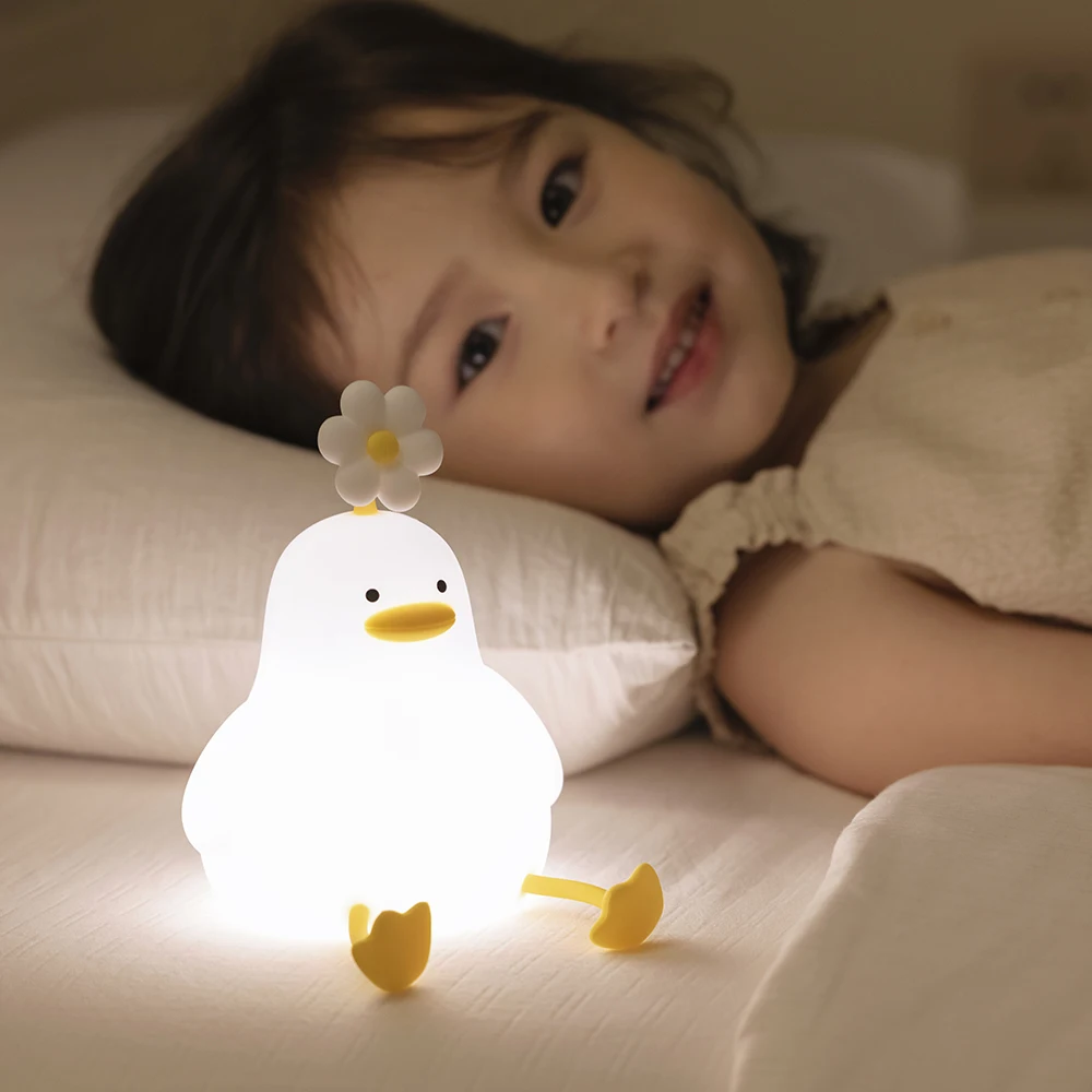 USB Rechargeable LED Silicone New Design Night Lamp Flower Duck New Fashion Soft Nursery Night Light Bedside Light for Kids