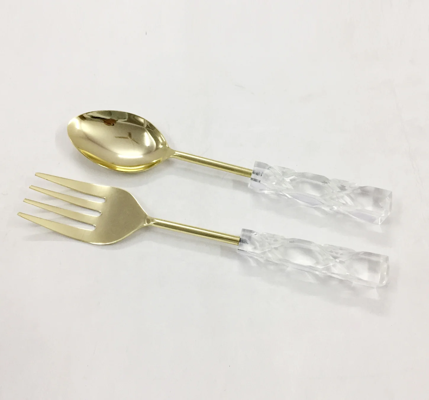 Stainless Steel Gold Salad Server With Hand Made Acrylic Handles Gold ...