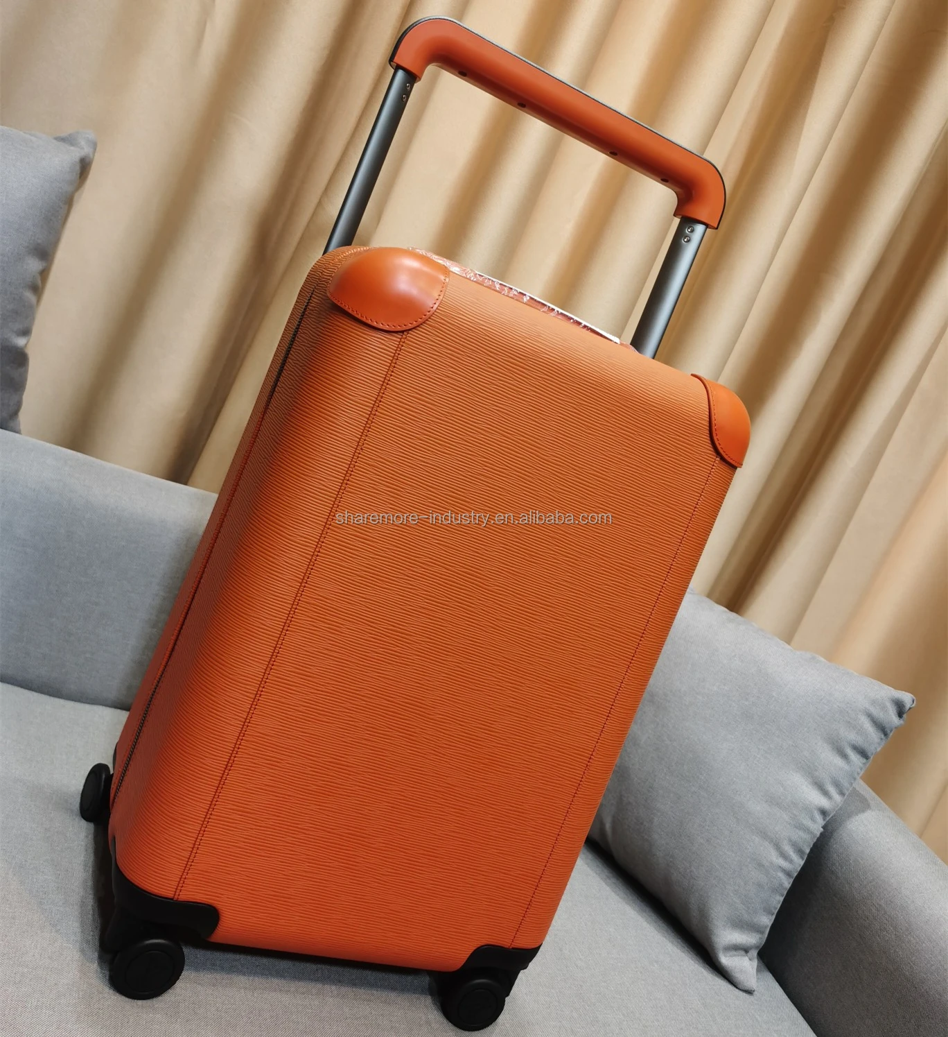 Sharemore Wide Handle Suitcase Luxury Carryon Upright Leather Travel