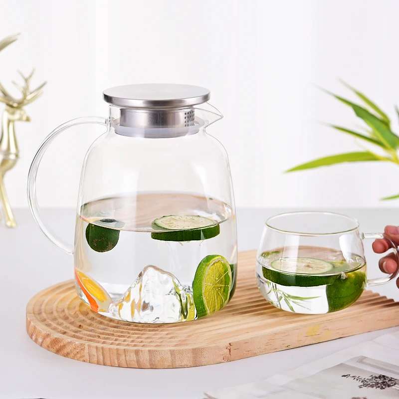 2000 ML Glassware High Borosilicate Glass Tea Pot Set Heat Resistant Clear Glass Tea Pot With Tea Warmer