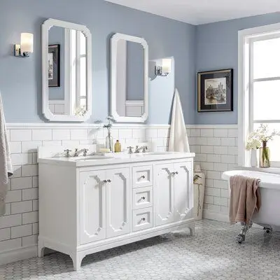 Factory Direct Roman Style White Cabinet Floor Standing Bathroom Vanity Double Basin and Sink