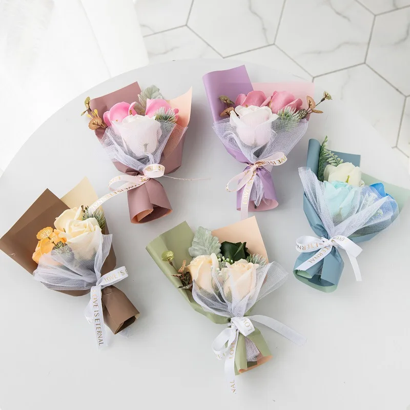 Ychon Artificial Small Bouquet Flower Soap and Dried Champagne with Roses for DIY Gift to Wedding Party Mother's Day Gift