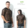 Hauts en résille ajourés pour hommes noirs, sweat à capuche transparent